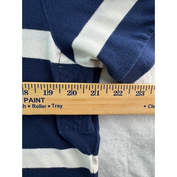 Polo Ralph Lauren Mens Custom Fit Striped Rugby Polo Shirt Navy White Sz LG Logo - Picture 8 of 16
